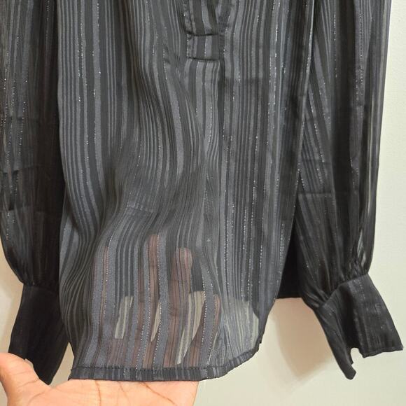 NWT Banana Republic Black Striped Sheer Blouse M Dark Romantic Whimsigoth Witchy - Picture 4 of 11